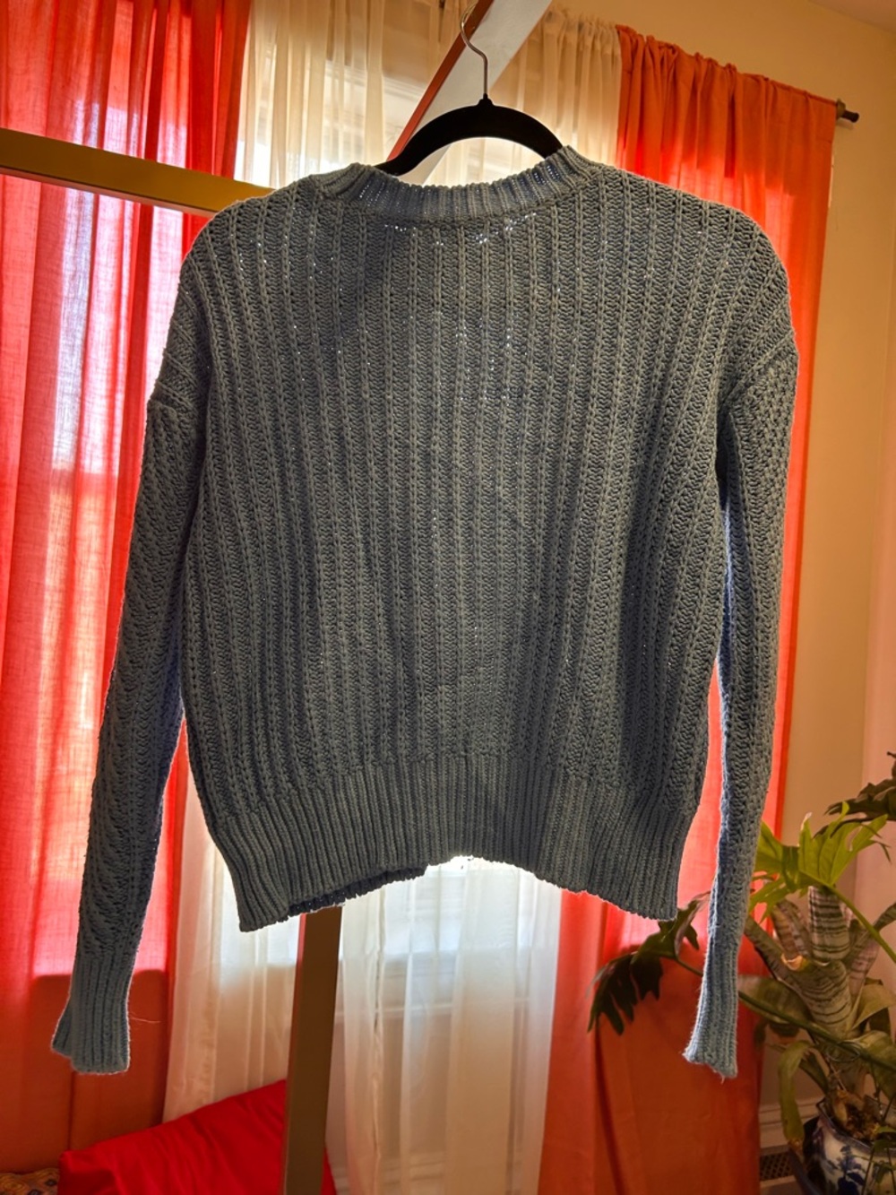 Ann Taylor Dusty Blue Ribbed Crewneck Sweater